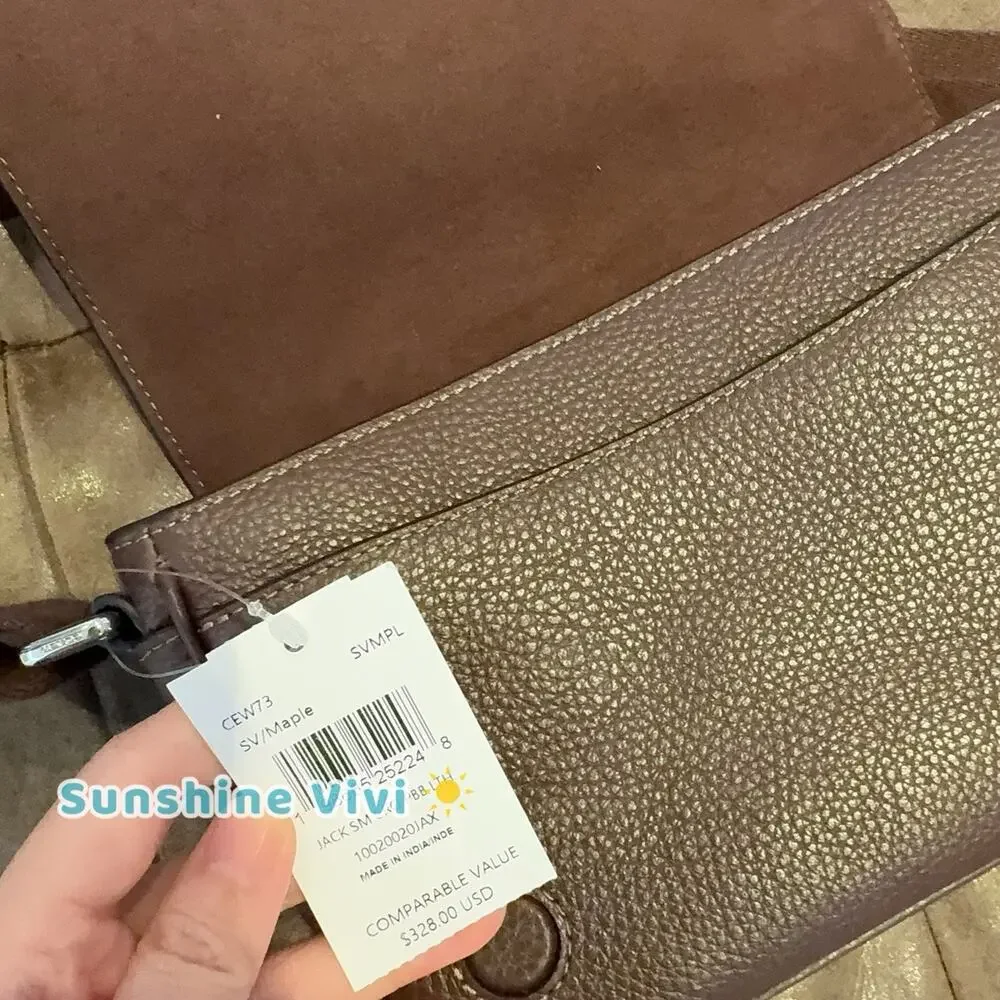 NWT Coach Jack Small Flap Crossbody Bag Soft pebble leather cew73 Silver/Maple